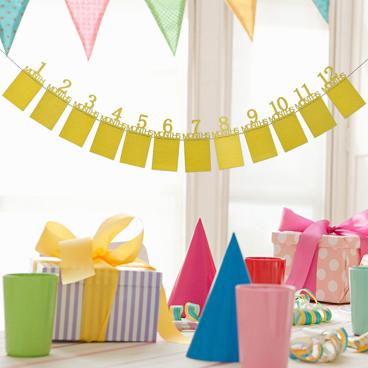 Party Banner Gold - 12 peças de banner de parede